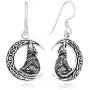 925 Sterling Silver Celtic Crescent Moon Wolf Dangle Earrings