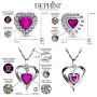 DEPHINI - Heart Necklace & Heart Earrings Set - 925 Sterling Silver - Pink Crystal Studs & Pendant Birthstone- Fine Jewellery Set for Women - 18'' Rhodium Plated Silver Chain - Cubic Zirconia