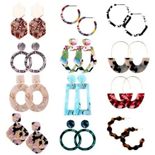 ABOJOY 12 Pairs Acrylic Earrings Resin Drop Dangle Earring Hoop Statement Earrings Bohemian Fashion Jewelry Earrings for Women Girls ABOJOY 12 Pairs Acrylic Earrings Resin Drop Dangle Earring Hoop Statement Earrings Bohemian Fashion Jewelry Earrings for Women Girls