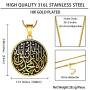 Hipunk Men Islamic Pendant Necklace - Muslim Allah Necklace Allah Necklace Mens Muslim Islam Pendant 316L Stainless Steel Islamic Arabic Gift Black Gun/18K Gold Plated Islam Jewelry SP0049