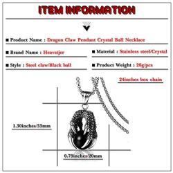 Heavstjer Punk Rock Stainless Steel Dragon Claw Pendant Crystal Ball Necklace,24inches Link Chain