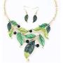 Jurxy Vintage Statement Necklace and Earrings Set Party Leaves Pendants Bib Necklaces Fashion Chunky Jewelry for Women Girls - Green