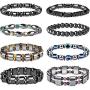 FIBO STEEL 8Pcs Hematite Bead Bracelets for Men Women 8mm Tiger Eye Stone Beads Bracelet Elastic Natural Magnetic Stone Bracelet Set