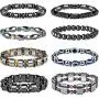 FIBO STEEL 8Pcs Hematite Bead Bracelets for Men Women 8mm Tiger Eye Stone Beads Bracelet Elastic Natural Magnetic Stone Bracelet Set