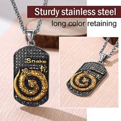 FindChic Mens Dog Tag Antiqued Finish Chinese Zodiac Sign Necklaces Stainless Steel 18K Gold Plated Kanji Pendants Customized Jewelry Birthday Gift