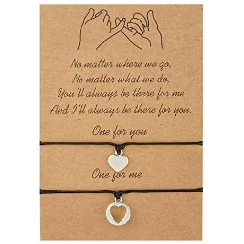 Handmade Wish Card Long Distance Matching Friendship Rope Bracelet Pinky Promise Bracelet Set Adjustable Cord Braided Heart Infinity Butterfly Bracelet for Couple Sisters Lovers Jewelry