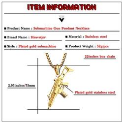 Heavstjer Punk Stainless Steel Submachine Gun Pendant Necklace,22inches Link Chain