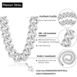 Halukakah Cuban Link Chain for Men Iced Out,14MM Mens Gold Chain Miami 18k Real Gold Plated/Platinum White Gold Finish Choker Necklace Bracelet,Full Cz Diamond Cut Prong Set