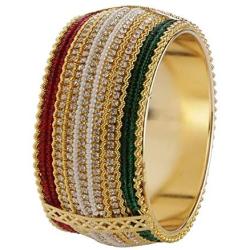 Efulgenz Indian Style Bollywood Gold Plated Faux Pearl Rhinestone Wedding Large Bracelet Bangle Jewelry (1 Pc)