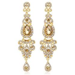 Scarlvambo Womens Austrian Crystal Vintage Style Long Pierced Dangle Wedding Earrings