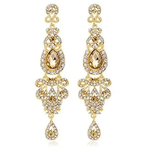 Scarlvambo Womens Austrian Crystal Vintage Style Long Pierced Dangle Wedding Earrings Scarlvambo Womens Austrian Crystal Vintage Style Long Pierced Dangle Wedding Earrings