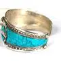 Blue Stabilized Turquoise Argentium Plated Stainless Steel & Ornate Alloy Band Adjustable Cuff Bracelet | Nepal Jewelry Blue Stabilized Turquoise Argentium Plated Stainless Steel & Ornate Alloy Band Adjustable Cuff Bracelet | Nepal Jewelry