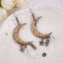 Lux Accessories burnished Gold Celestial Cresent Moon Star Charm Dangle Earrings