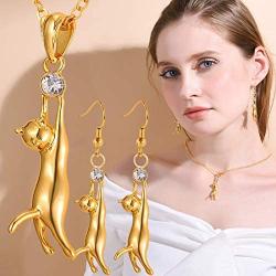 U7 Cute Cat Necklace Rhinestone with Chain Platinum/18K Gold Plated Girls Charm Smooth Collarbone Necklace