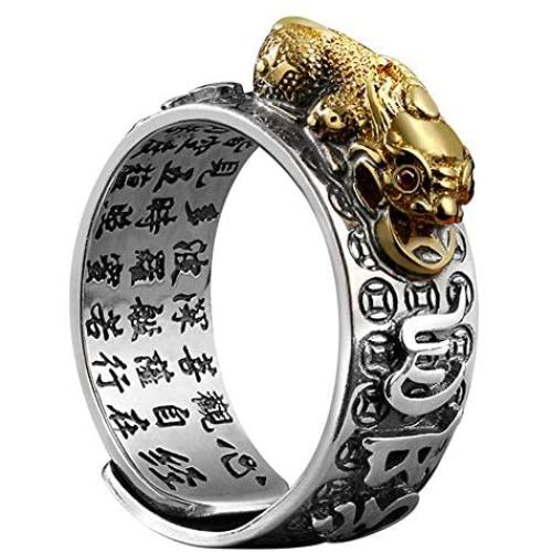 JAJAFOOK 990 Silver Stereoscopic FENG Shui PIXIU MANI Amulet Lucky Wealth Buddhist Jewelry Adjustable Ring