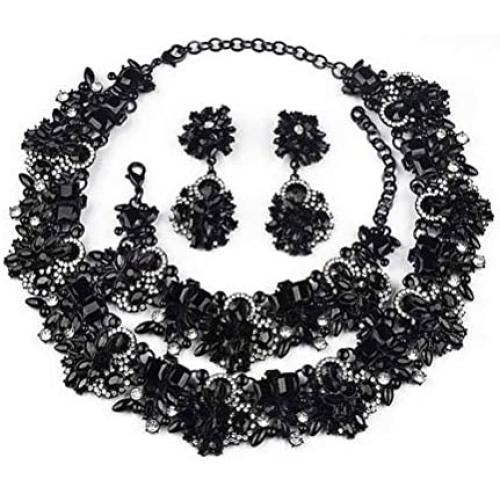 NABROJ Statement Necklaces Set with Rhinestone Crystal Drag Queen Costume Jewelry for Women Carnival 8 Colors 3 Models with Gift Box