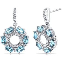 Swiss Blue Topaz Dahlia Drop Earrings Sterling Silver 3 Carats