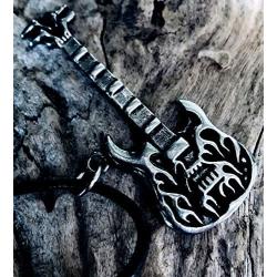 Trilogy Jewelry Pewter Electric Bass Guitar with Flames Necklace/Pendant