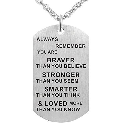 Kisseason Always Remember You are Braver Than You Believe Inspirational Gift Jewelry Pendant Necklace