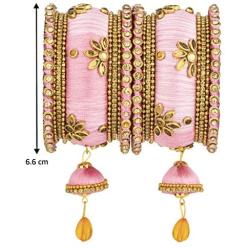 Aheli Royal Design Faux Stone Studded Silk Thread Bangle Chuda Set with Jhumki Tassel Hanging Indian Wedding Fashion Jewelry for Women