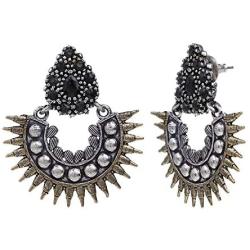 Efulgenz Boho Vintage Antique Ethnic Gypsy Tribal Indian Oxidized Silver Pearl Drop Floral Chandbali Dangle Earrings Jewelry