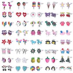 Subiceto 40 Pairs Stainless Steel Stud Earrings Set Assorted Cute Animal Butterfly Rainbow Star Unicorn Cute Earring Jewelry Bulk for Women Teens