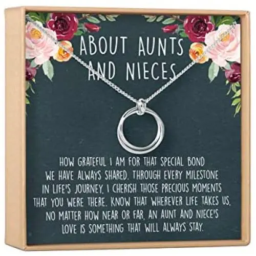 Aunt-Niece Necklace: Aunt-Niece Gift, Aunt-Niece Jewelry, Aunt-Niece Quotes, Aunt Necklace, 2 Linked Circles (silver-plated-brass, NA) Aunt-Niece Necklace: Aunt-Niece Gift, Aunt-Niece Jewelry, Aunt-Niece Quotes, Aunt Necklace, 2 Linked Circles (silver-plated-brass, NA)
