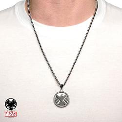 Marvel Comics Mens Stainless Steel S.H.E.I.L.D. (Strategic Homeland Intervention, Enforcement, and Logistics Division) Chain Pendant Necklace, 24''