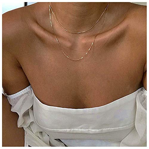 TseanYi Gold Italian Box Necklace Choker Boho Layered Skinny Chain Necklaces Vintage Minimalist Necklace Jewelry for Women and Girls