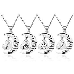 lifelovevc Women Family Jewellery Set Silver Love Heart Baby Mid Big Little Sister Pendant Necklace