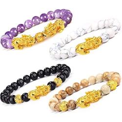 EIELO Feng Shui Pixiu Good Luck Bracelets for Men Women Natural Gemstone Healing Energy Obsidian Pi Yao Dragon Charm Beaded Bracelet Attach Wealth Money Jewelry