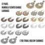 Subiceto 12 Pairs Vintage Mandala Flower Gypsy Drop Dangle Statement Earrings for Women Boho Retro Tribal Hollow Earrings Jewelry Set