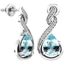 Dazzlingrock Collection 8X6 MM Each Pear Gemstone & Round Diamond Ladies Infinity Teardrop Dangling Earrings, Sterling Silver