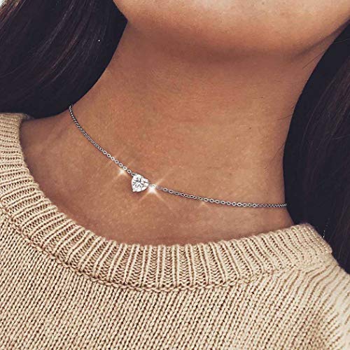 Zoestar Crystal Necklaces Heart Pendant Necklace Love Jewelry for Women (Silver)