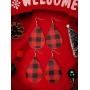 16 Pairs Christmas Plaid Dangle Earrings Faux Leather Dangle Earrings Long Plaid Earrings for Women Girls Favors (White and Black, Red and Black)