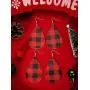 16 Pairs Christmas Plaid Dangle Earrings Faux Leather Dangle Earrings Long Plaid Earrings for Women Girls Favors (White and Black, Red and Black)