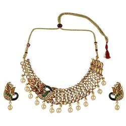 Efulgenz Indian Bollywood Traditional 14 K Gold Plated Crystal Pearl Peacock Wedding Choker Necklace Earrings Jewelry Set