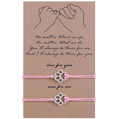 SUNSH 2Pcs Charm Dog Cat Paw Bracelets for Women Teen Girls Boy Kids Couple Pinky Promise Handmade Adjustable String with Wish Card Jewelry Lover Boyfriend Girlfriend Mother Daughter Friendship Gifts