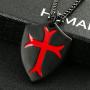 HZMAN Knights Templar Cross Joshua 1:9 Shield Stainless Steel Pendant Necklace with 22+2 inch Chain