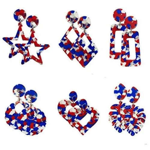 Women July 4th Acrylic Earrings USA Stars Patriotic American Jewelry Accessory Red White Blue Decor Women July 4th Acrylic Earrings USA Stars Patriotic American Jewelry Accessory Red White Blue Decor