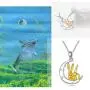 Two Bunny Rabbit in Heart Crescent Moon Pendant Necklace 925 Sterling Silver Cute Animal Rabbit Bunny Jewelry Gifts for Birthday Christmas Easter Mothers Day