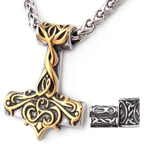 Gungneer Stainless Steel Mjolnir Thors Hammer Necklace Pendant Viking Accessories Norse Viking Jewelry Men