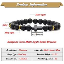 Xusamss Fashion 8MM Matte Agate Beads Bracelet Cross Elastic Link Bracelet,7 1/2 Wrist