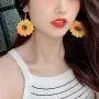 Large Sunflower Hook Dangle Earrings，Bohemian Yellow Resin Acrylic Flower Earring for Women Girls in 2020