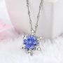 Women Girls Frozen Snowflake Light Blue Crystal Pendant Necklace Winter Snow Ice