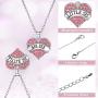 Hicarer 4 Pieces Big Sis Middle Sis Little Sis Mom Crystal Heart Shape Pendant Necklace Set Sister Family Jewelry for Sister Girls Kids