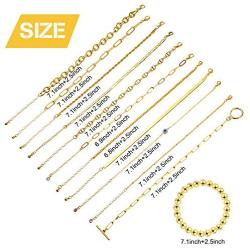 Hicarer 12 Pieces Gold Chain Bracelets Set for Women Adjustable Paperclip Link Beaded Italian Chunky Flat Cable Chain Bracelets Jewelry for Women Girls