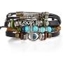 Boho National Stone Feather Multilayer Leather Bracelet Evil Eye Charms Turquoises Beads Bracelets for Men Vintage Punk Wrap Wristband Owl Bird Bracelet