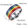 MINO Fashion Titanium Steel Silver Gold Rings Soft Enamel Rainbow Color Wedding Band for Lesbian& Gay