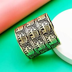 Q&Q Fashion Egypt African Embossed Elephant Lucky Wide Bracelet Bangle Cuff Animal OM Hindu Ganesha Wrap Statement Women Men Gift